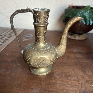 Brass Etched Vintage Teapot Decor-stamp “J.D. India” missing the top